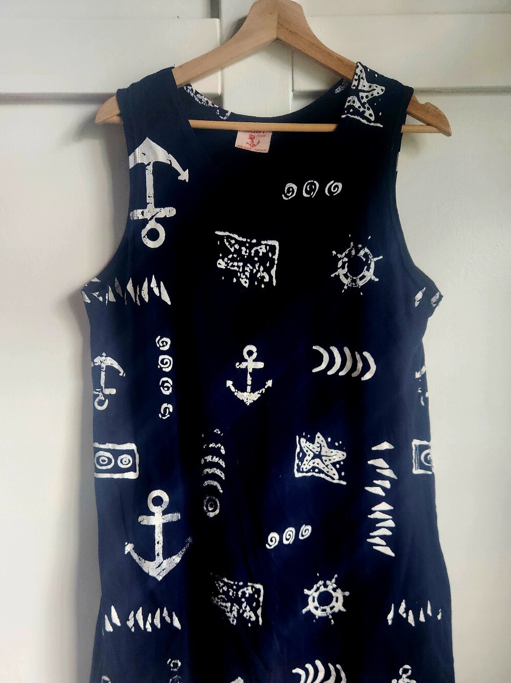 Vintage EXIST Nautical Anchor Tank Top | Navy & White Beachy Print | XL Fits Lik